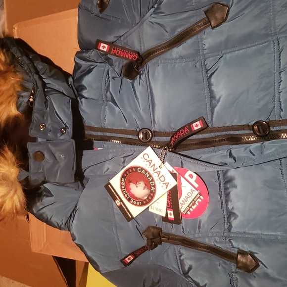 Canada Weather Gear Peacock & Light Brown Fuzzy Puffer Parka (L) NWT (snap) - Picture 5 of 6